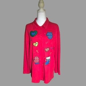 Women's Red Cardigan with Heart and Mitten Design